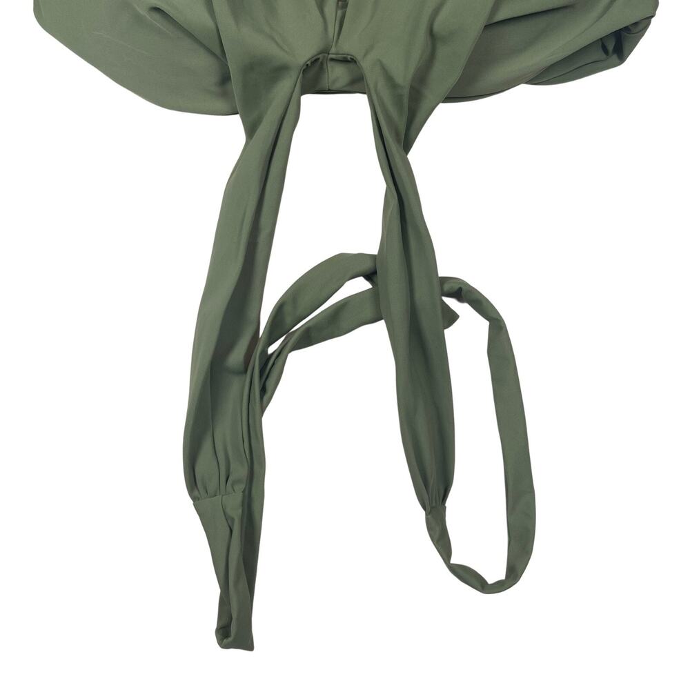 Knot Bikini Top Olive Green Tie Front Swim Top Adjustable Straps Size L - Picture 3 of 5